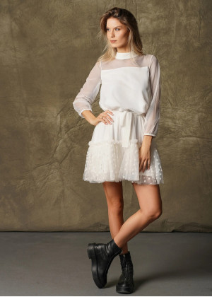 High Neck Ivory Polka Dot Tulle Party Dress